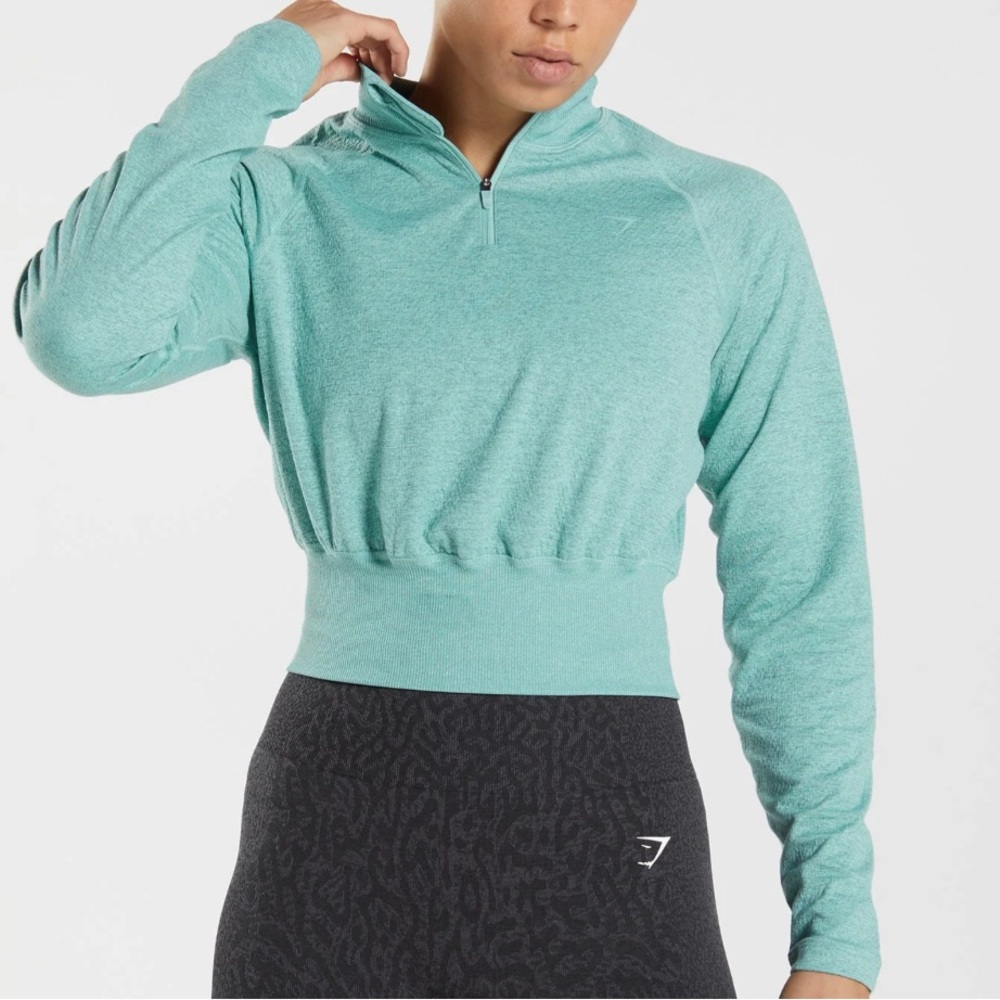 Gymshark Teal Quarter Zip Cropped Pullover